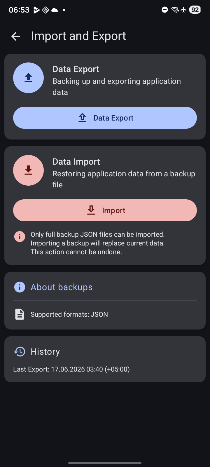 Fluid Track Backup Settings