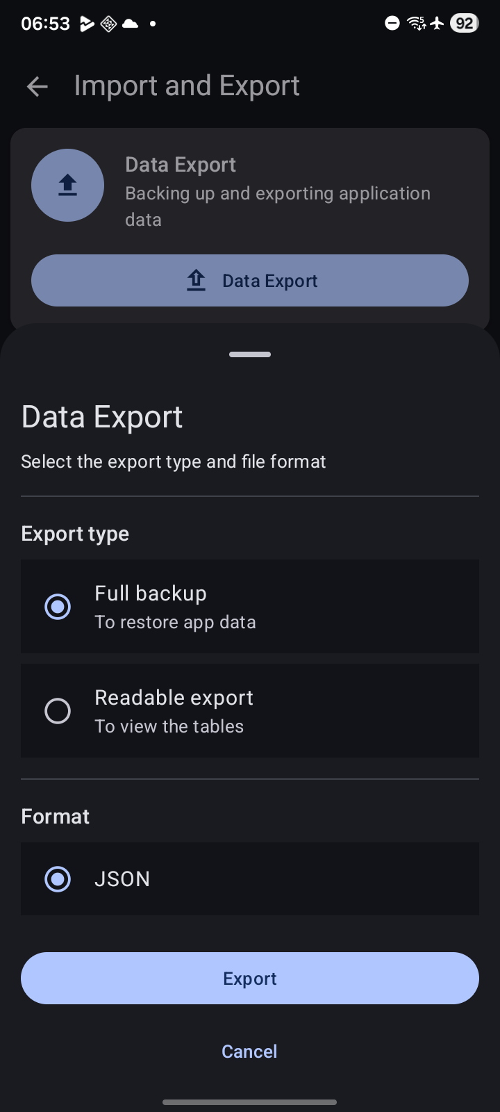 Fluid Track Backup Settings